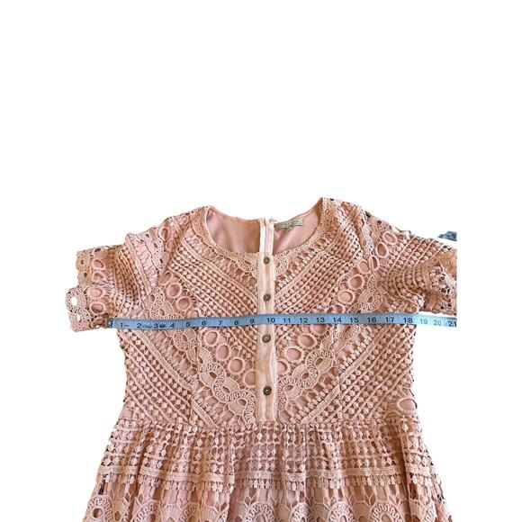 Polagram Dress Pink Lace Button Front Short‎ Sleeve Guipure Lace Dainty Medium - Picture 11 of 14